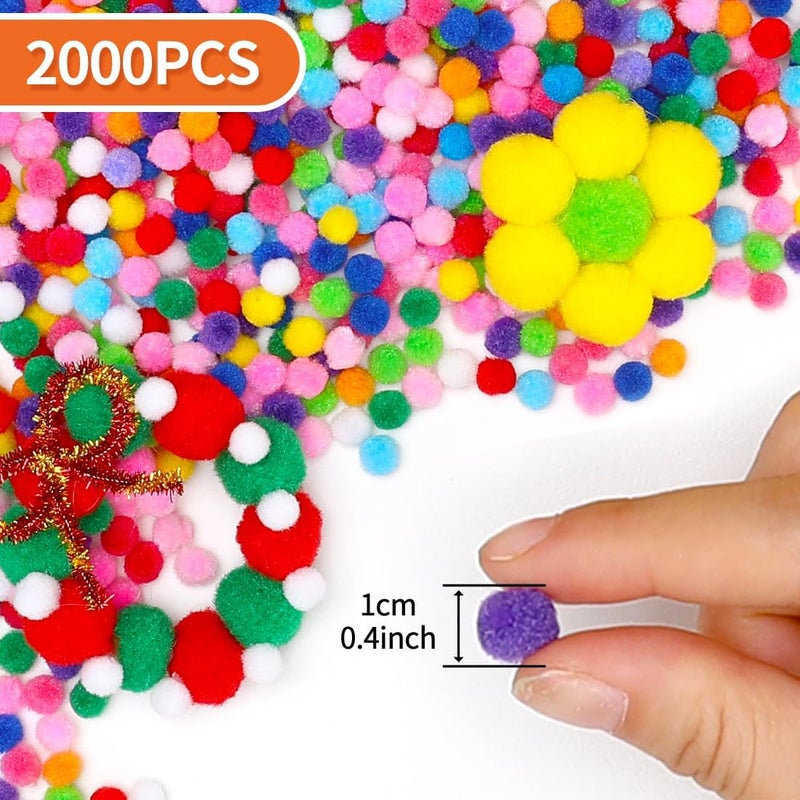 Eppingwin 2000PCS Multicolor Pom Poms, 0.4 Inch Soft Pompoms for Crafts, Assorted Colors 1CM Pompoms for Arts & Crafts DIY Projects - Image 2